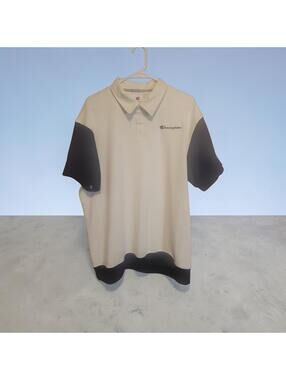 Champion Cream and Black Colorblock Mesh Short Sleeve Polo Shirt Men's XXL NWT